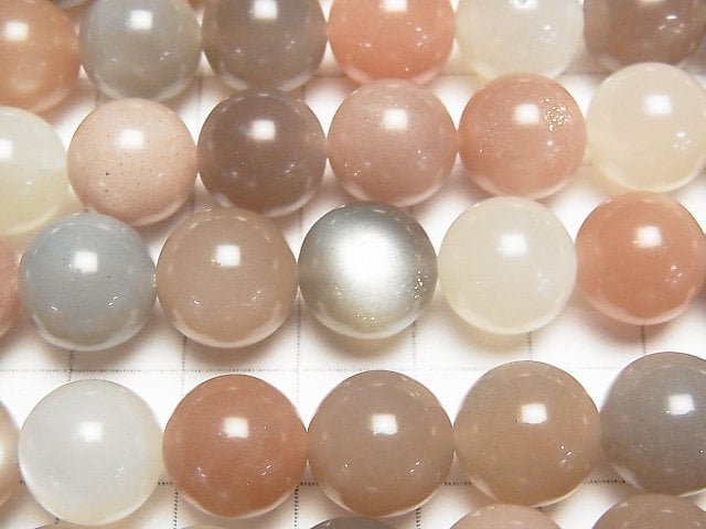 多色月光石 AAA 級圓珠 12mm 半串或一串 (約15英吋/36公分)