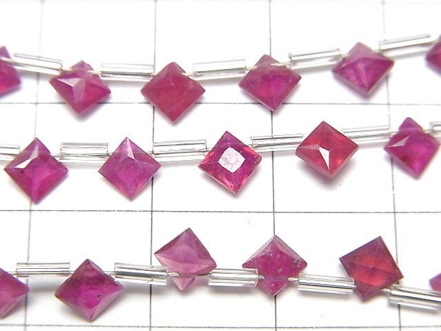 High Quality Ruby AAA- Diamond Princess Cut 5x5mm half or 1strand beads (18pcs)