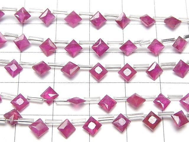 Hochwertiger Rubin AAA- Diamant Princess Cut 5x5mm halbe oder 1Strang Perlen (18Stück)