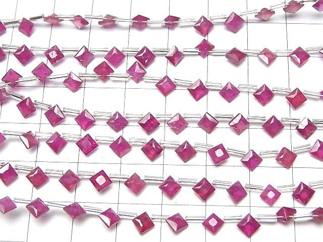 Hochwertiger Rubin AAA- Diamant Princess Cut 5x5mm halbe oder 1Strang Perlen (18Stück)