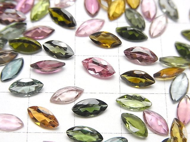 高品質多色碧璽 AAA 裸石 欖尖形刻面 8x4mm 5顆