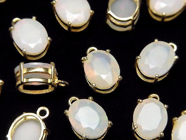 Hochwertiger äthiopischer Opal AA++ Zargenfassung Oval Facettiert 10x8mm 18KGP 1Stück