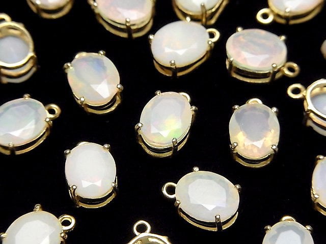 Hochwertiger äthiopischer Opal AA++ Zargenfassung Oval Facettiert 10x8mm 18KGP 1Stück