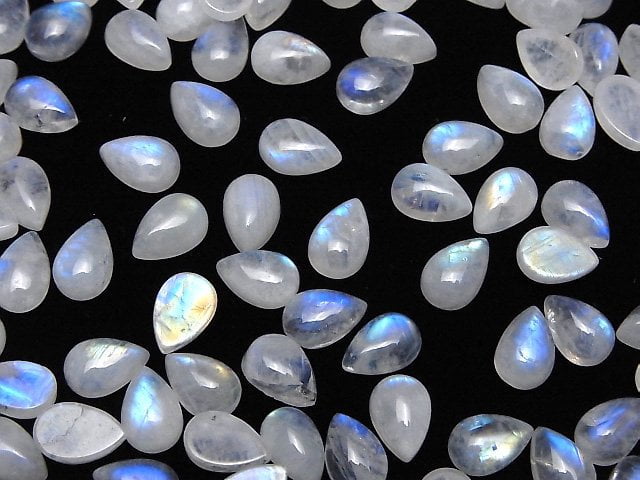 Hochwertiger Regenbogen-Mondstein AA++ Tropfenform Cabochon 9x6mm 5 Stück