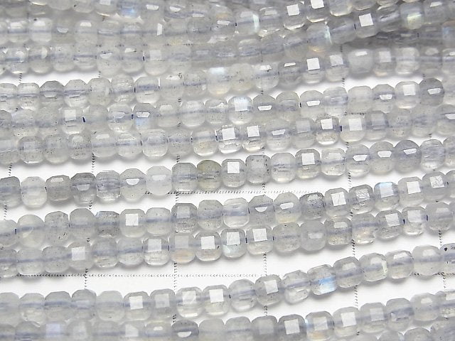 高品質!拉長石 AA++ 立方體 3x3x3mm 一串珠子 (約15英吋/37公分)