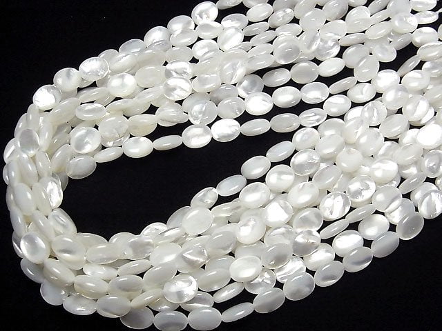 Hochwertige weiße Muschel (Silberlippen-Auster) AAA Oval 10x8x4mm 1/4 oder 1Strang Perlen (ca. 15Zoll/38cm)