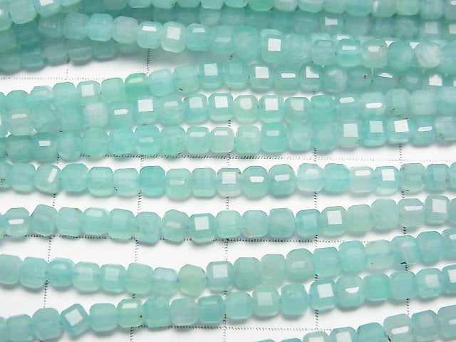 高品質!亞馬遜石矽石 AA++ 立方體形狀 3x3x3mm 1串珠子 (約15英吋/37公分)