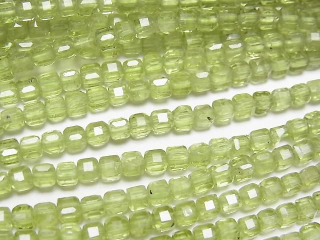 高品質!橄欖石 AA++ 方塊形 3x3x3mm 半串或一串珠子 (約15英吋/37公分)