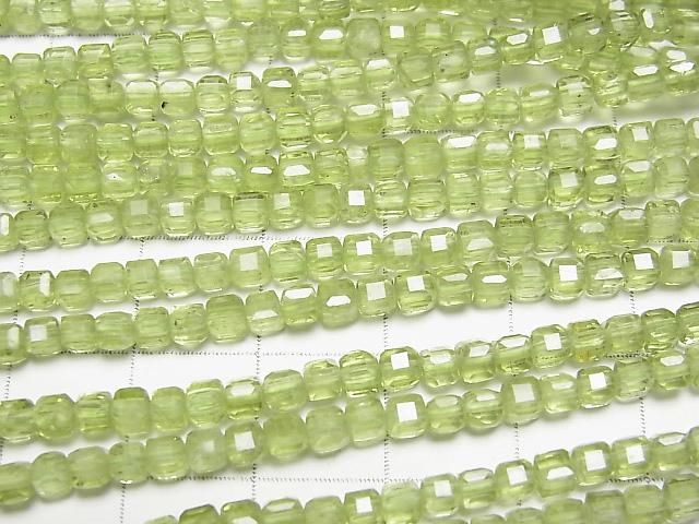 高品質!橄欖石 AA++ 方塊形 3x3x3mm 半串或一串珠子 (約15英吋/37公分)