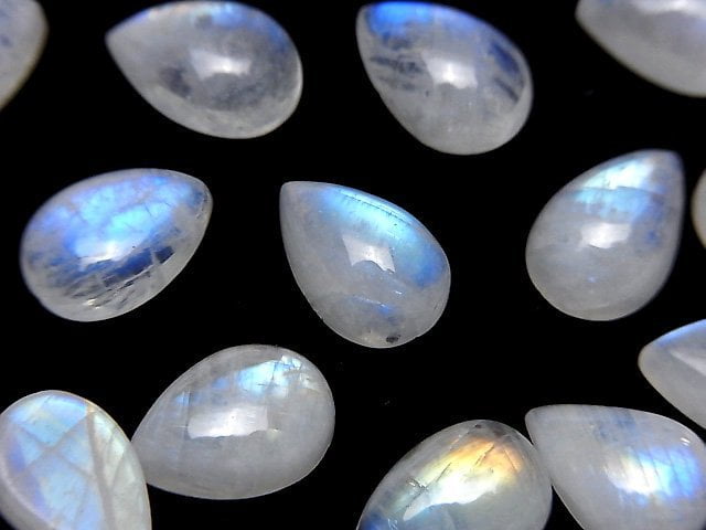 High Quality Rainbow Moonstone AA++ Pear shape Cabochon 12x8mm 3pcs