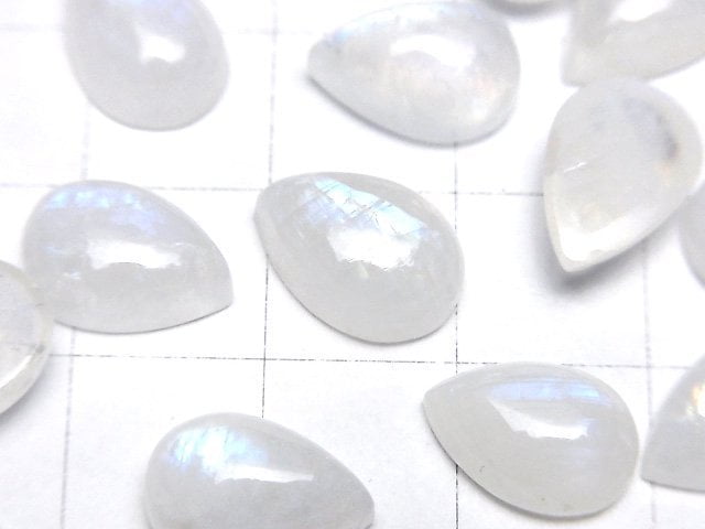 High Quality Rainbow Moonstone AA++ Pear shape Cabochon 12x8mm 3pcs