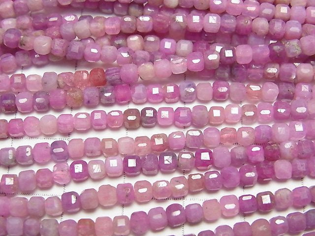 高品質! 粉紅色藍寶石 AA++ 立方體形狀 3x3x3mm 半串或 1 串珠子 (約 15 英寸/37 公分)