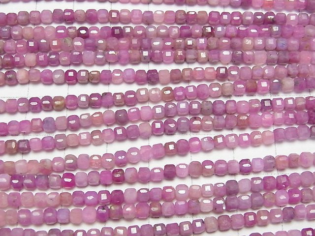 Hochwertig! Rosa Saphir AA++ Würfelform 3x3x3mm halbe oder 1 Strang Perlen (ca. 15 Zoll/37 cm)