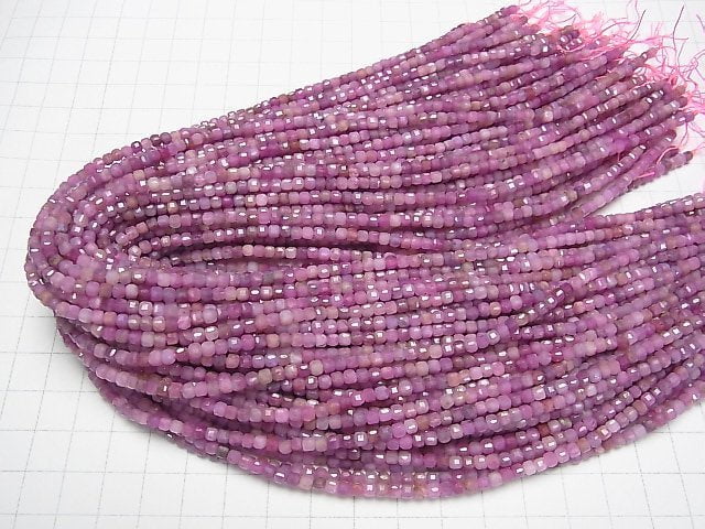 Hochwertig! Rosa Saphir AA++ Würfelform 3x3x3mm halbe oder 1 Strang Perlen (ca. 15 Zoll/37 cm)