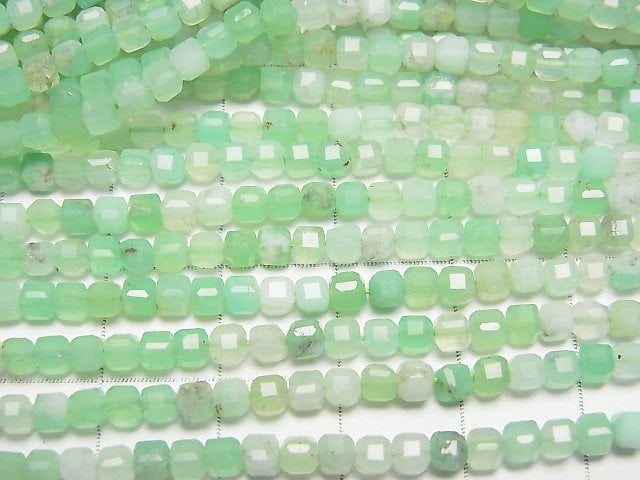 高品質!綠玉髓 AA+ 方塊形 3x3x3mm 串珠 (約15英吋/37公分)