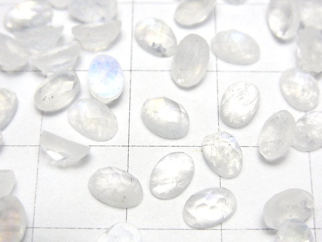 高品質彩虹月光石 AAA 橢圓刻面素面蛋面 6x4mm 5顆