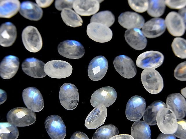 Hochwertiger Regenbogen-Mondstein AAA- oval facettierter Cabochon 6x4mm 5 Stück
