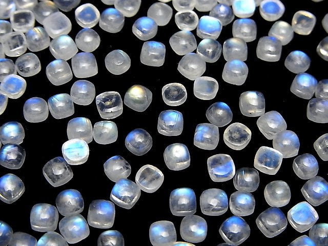 Hochwertiger Regenbogen-Mondstein AA++ Quadrat Cabochon 4x4mm 10 Stück