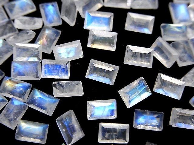 High Quality Rainbow Moonstone AA++ Loose stone Rectangle Faceted 6x4mm 5pcs