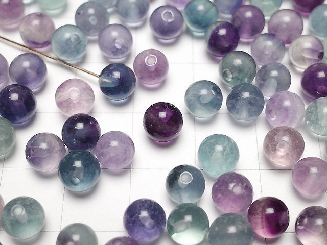Mehrfarbiger Fluorit AA+ Halb Durchbohrtes Loch Rund 6mm 10 Stück