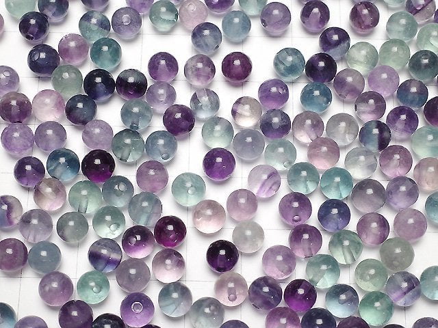 Mehrfarbiger Fluorit AA+ Halb Durchbohrtes Loch Rund 6mm 10 Stück