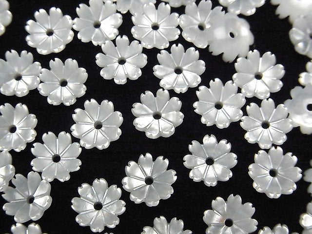 高品質白色貝殼 AAA 3D 花朵 8mm 中心孔 4入