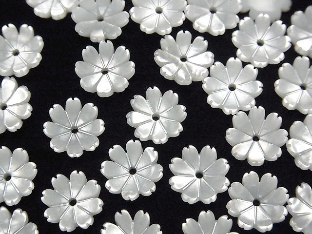 高品質白色貝殼 AAA 3D 花朵 10mm 中心孔 4顆