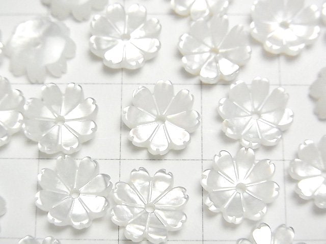 高品質白色貝殼 AAA 3D 花朵 10mm 中心孔 4顆