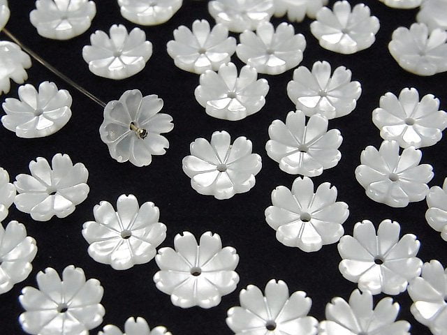 Hochwertige Weiße Muschel AAA 3D Blume 10mm Zentrum Loch 4 Stück