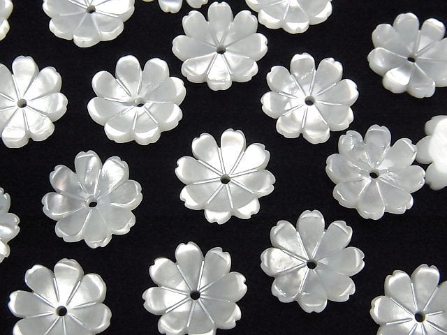 高品質白色貝殼 AAA 3D 花朵 12mm 中心孔 4入