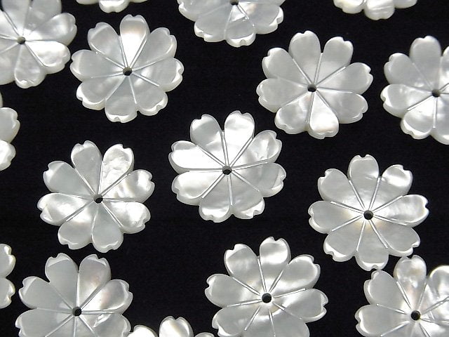 高品質白色貝殼 AAA 3D 花朵 14mm 中心孔 4入