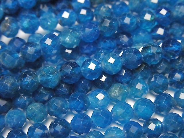 高品質!霓虹藍磷灰石 AA++ 刻面圓珠 5mm 一串(約15英吋/36公分)