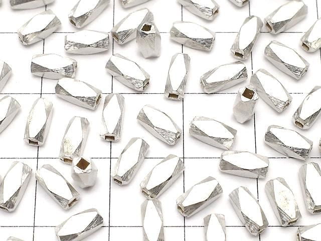 Karen Silver Faceted Tube 7x3x3mm White Silver 4pcs