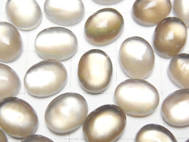 白貝殼 x 煙燻石英 AAA 橢圓蛋面 10x8mm 3顆