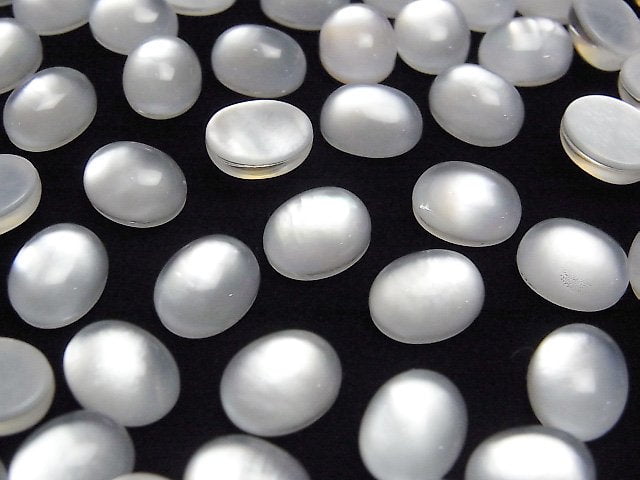 Weisse Muschel x Kristall AAA Ovaler Cabochon 10x8mm 3 Stück