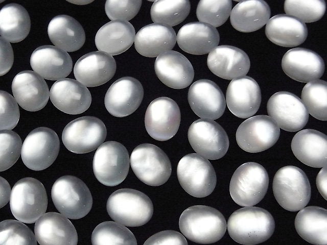 Weisse Muschel x Kristall AAA Ovaler Cabochon 10x8mm 3 Stück