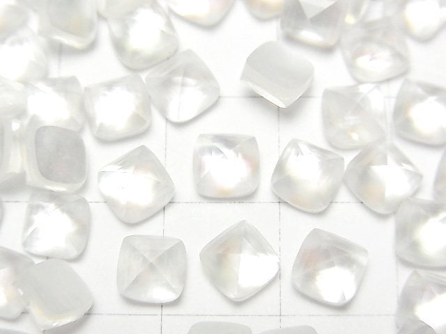 白貝殼 x 水晶 AAA 糖麵包切割 6x6毫米 2顆