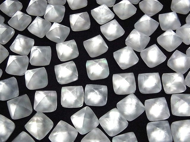 Weißes Muschel x Kristall AAA Zuckerlaib Schnitt 10x10mm 2 Stück