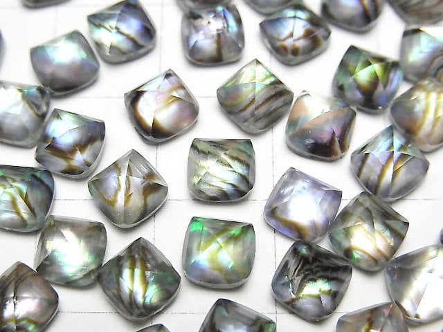 鮑魚殼 x 水晶 AAA 糖麵包山形切割 6x6mm 2顆