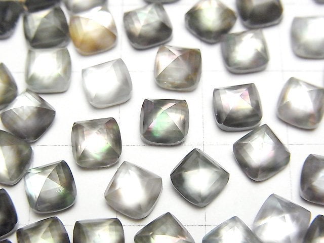 黑貝殼 x 水晶 AAA 糖麵包山切工 6x6毫米 2顆