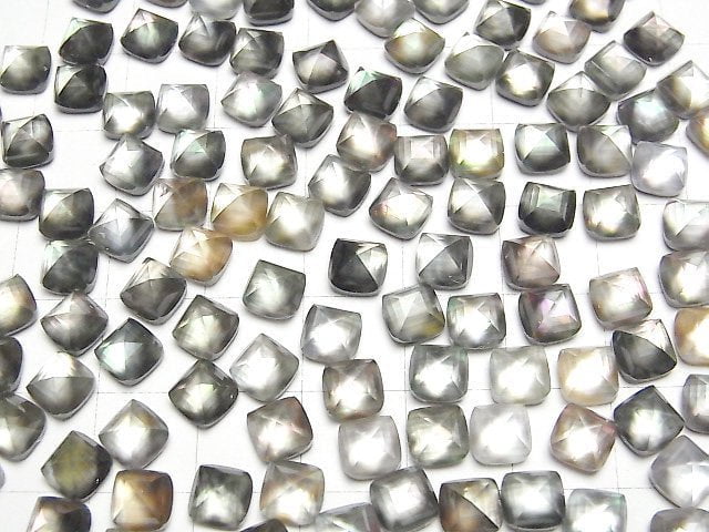 Schwarze Muschel x Kristall AAA Zuckerlaib Schnitt 6x6mm 2 Stück
