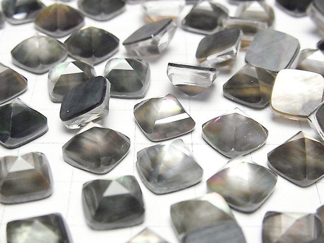 Schwarze Muschel x Kristall AAA Zuckerlaib Schnitt 10x10mm 2 Stück