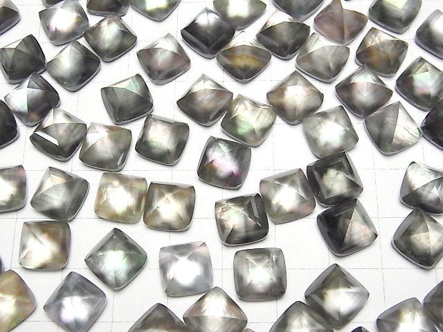 Schwarze Muschel x Kristall AAA Zuckerlaib Schnitt 10x10mm 2 Stück