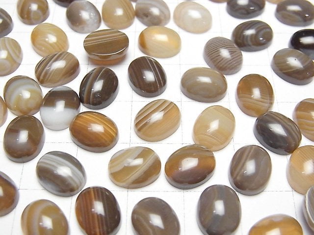Braun gestreifter Achat AAA Oval Cabochon 10x8mm 4 Stück