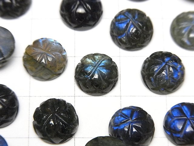 拉長石 AAA 級 - 雕刻圓形凸圓形 10x10毫米 2顆
