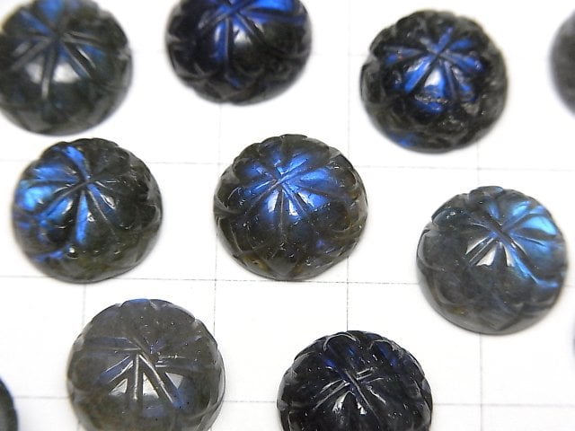 拉長石 AAA 級 - 雕刻圓凸圓形 12x12 公釐 2 件