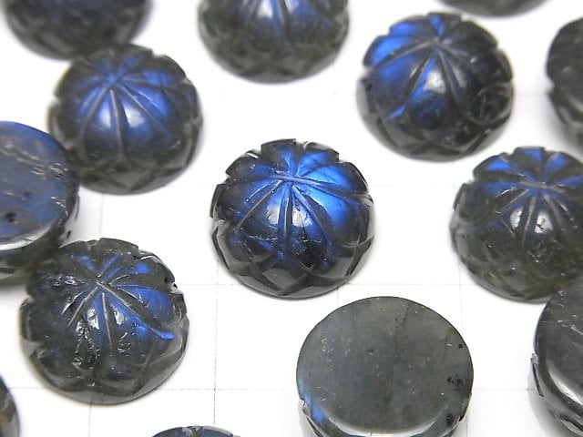拉長石AAA級 - 雕刻圓形凸圓形戒面 14x14mm 1顆