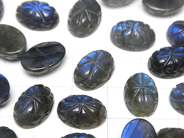 拉長石 AAA 級 - 雕刻橢圓形蛋面 14x10mm 2顆