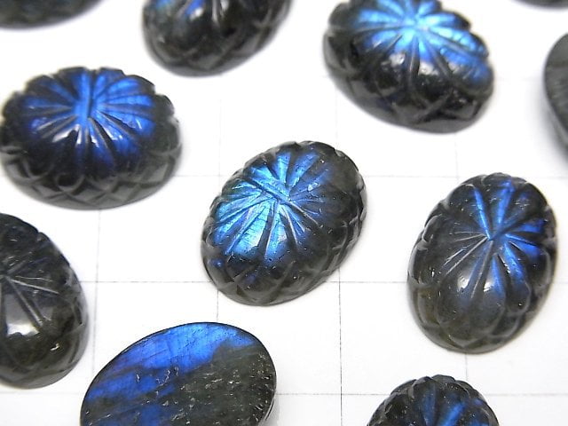 拉長石 AAA 級 - 雕刻橢圓形凸圓形寶石 16x12mm 1 件