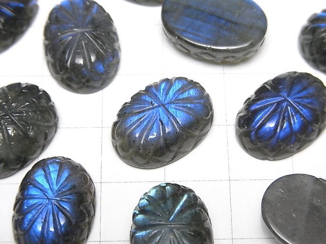 拉長石 AAA - 雕刻橢圓形蛋面 18x13毫米 1件